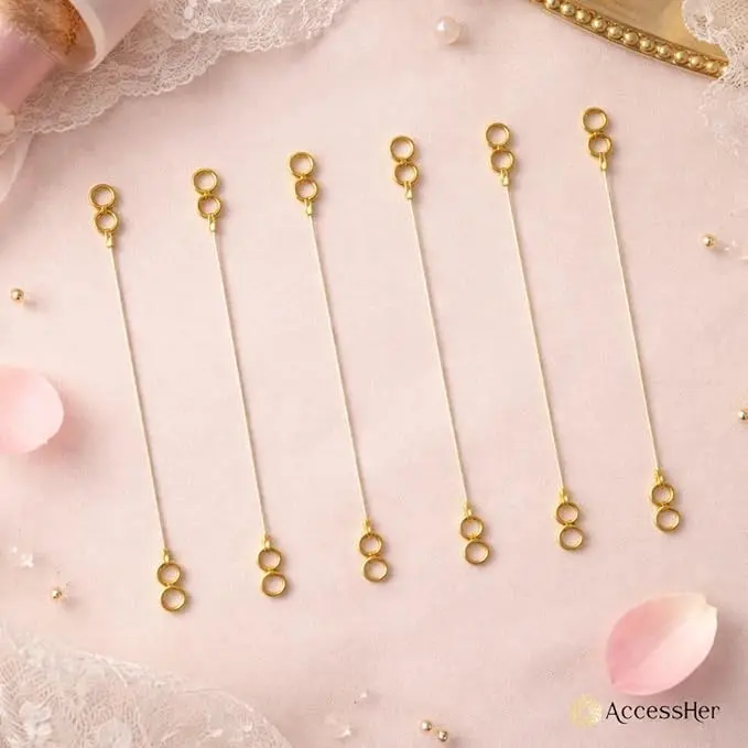 UNIQUE KAFTANS Gold Plated Invisible Transparent Stretchable Earring Support Chains for Women (Pack of 6) | Adjustable & Lightweight - view 2