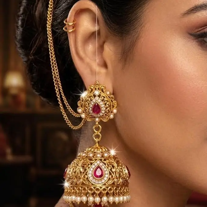 UNIQUE KAFTANS Gold Plated Invisible Transparent Stretchable Earring Support Chains for Women (Pack of 6) | Adjustable & Lightweight - view 3