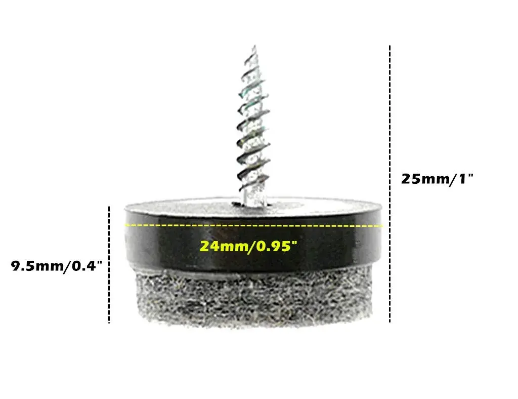 ALIMITOPIA Screw-on Furniture Felt Pads 24mm (0.95") Black, 40pcs | Protects Floors & Furniture - view 2