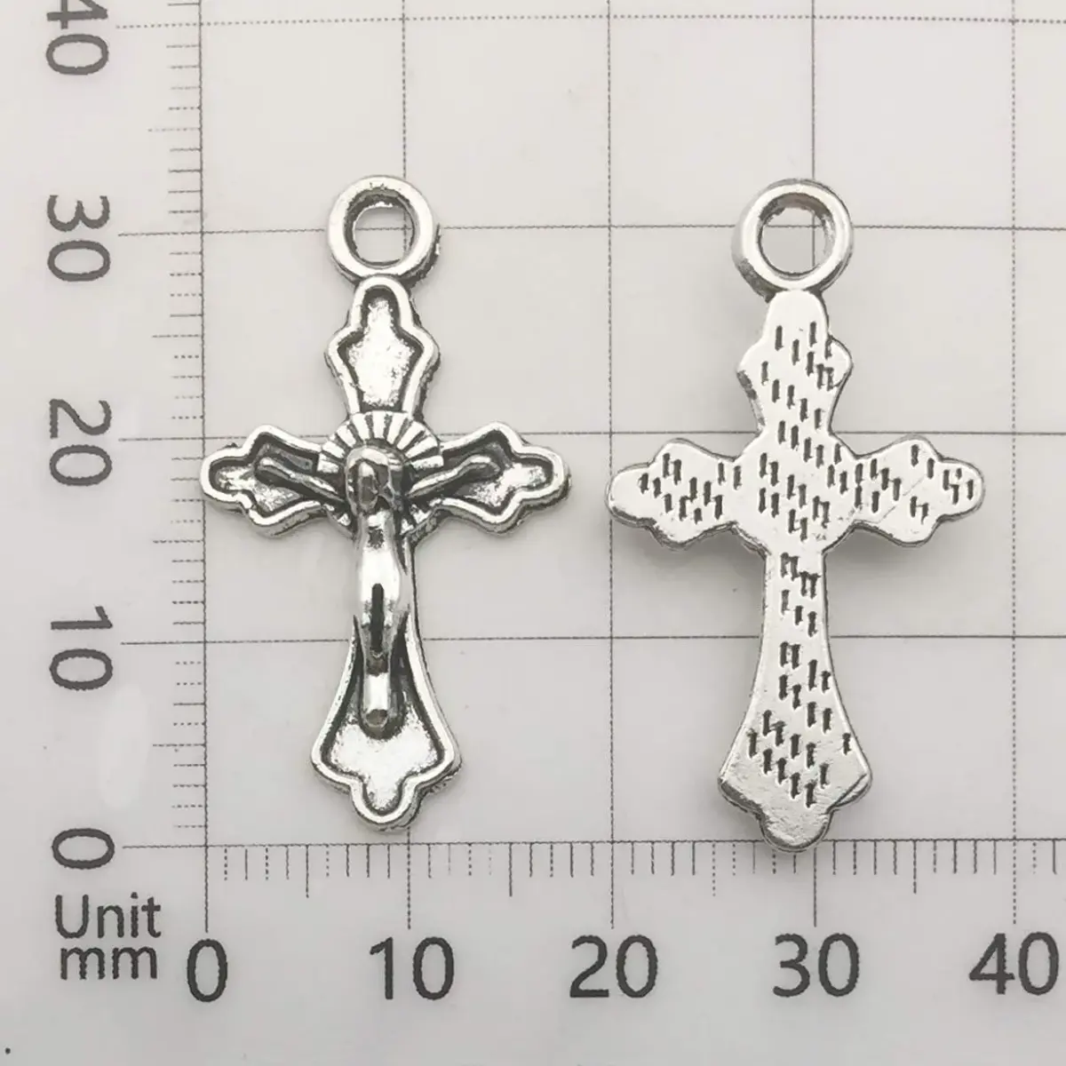 iloveDIYbeads Antique Silver Cross Jesus Maria Charms 100g (60pcs) | Catholic Jewelry Findings for Rosary Making - view 8