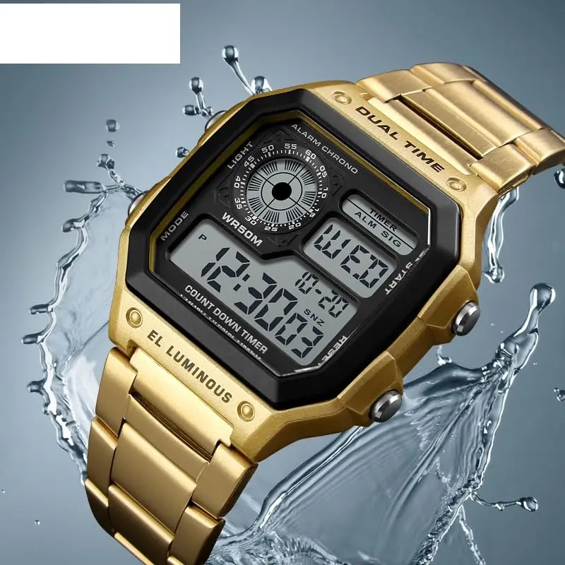 PASOY Men's Digital Sport Watch 43mm (1.7in) | Dual Time, Stopwatch, Countdown, 50M Water Resistant - view 6
