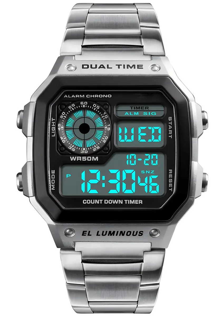 PASOY Men's Digital Sport Watch 43mm (1.7in) | Dual Time, Stopwatch, Countdown, Backlight, 50M Water Resistant - main product image