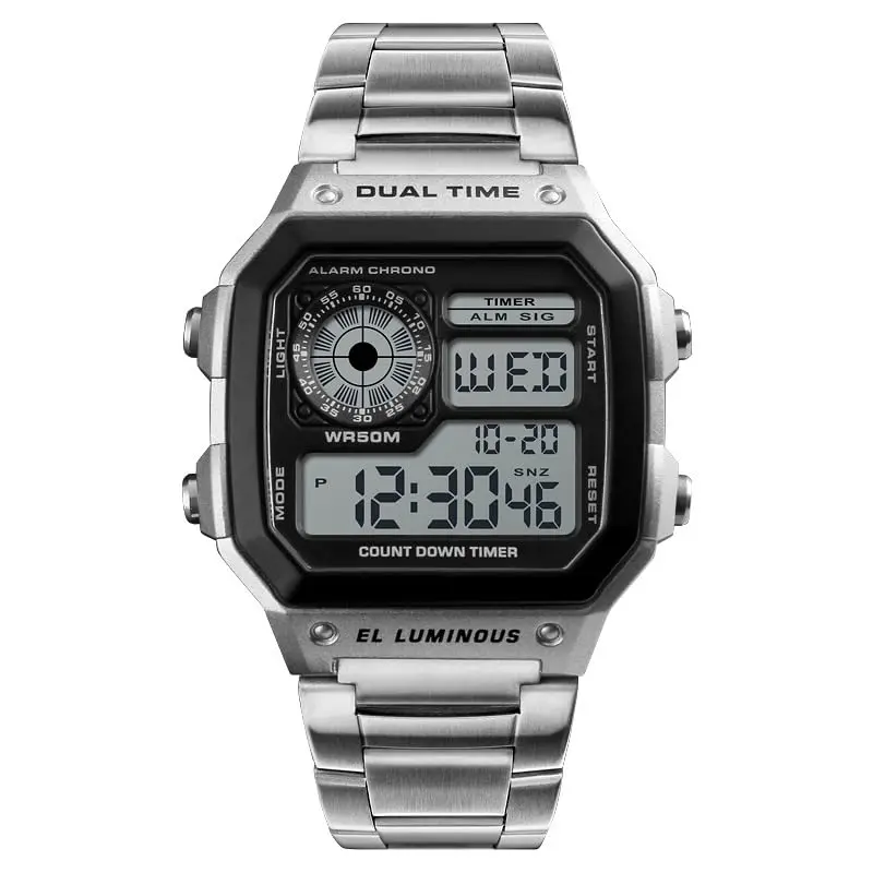PASOY Men's Digital Sport Watch 43mm (1.7in) | Dual Time, Stopwatch, Countdown, Backlight, 50M Water Resistant - view 3
