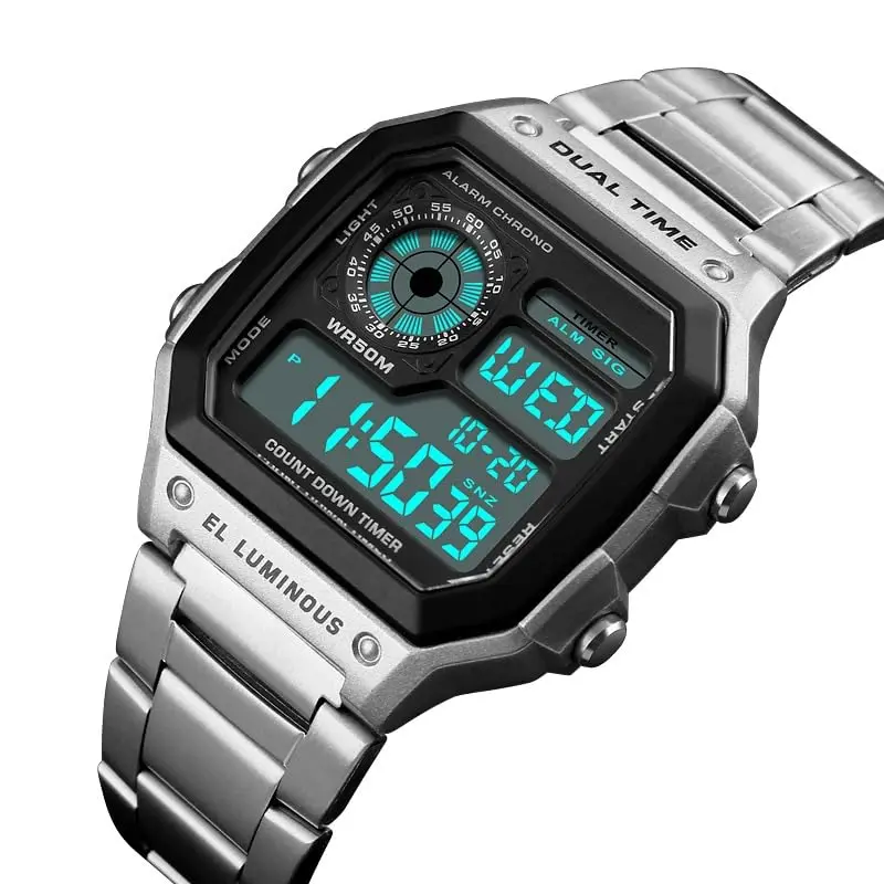 PASOY Men's Digital Sport Watch 43mm (1.7in) | Dual Time, Stopwatch, Countdown, Backlight, 50M Water Resistant - view 4