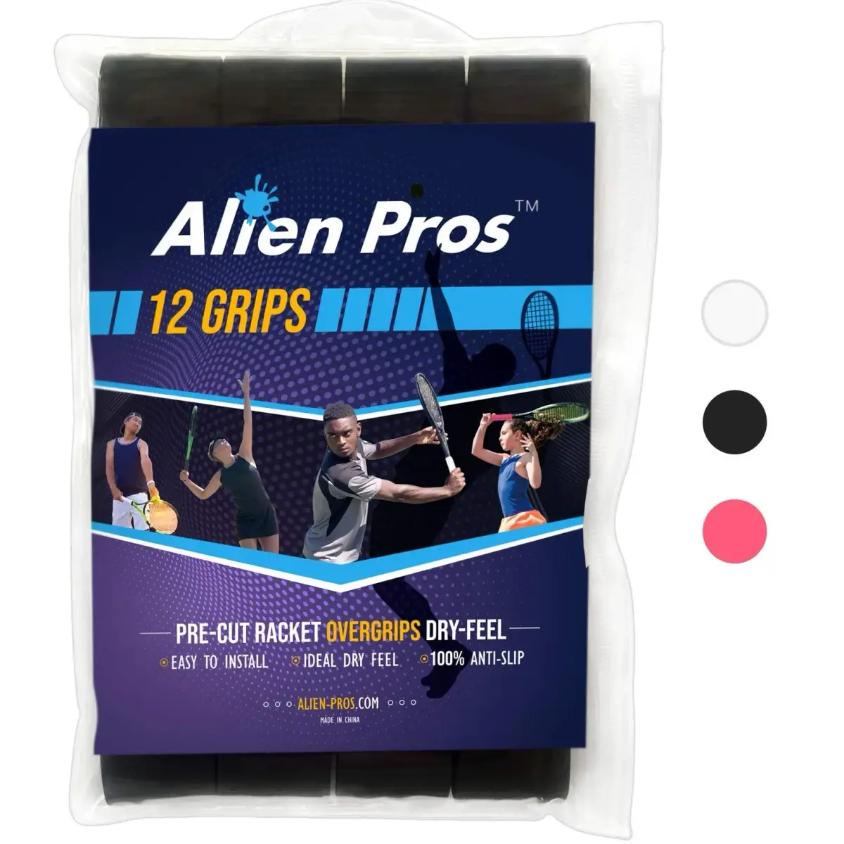 ALIEN PROS Tennis Racket Grip Tape 12 Grips | Dry Feel & Absorbent Overgrip for High Performance - main product image