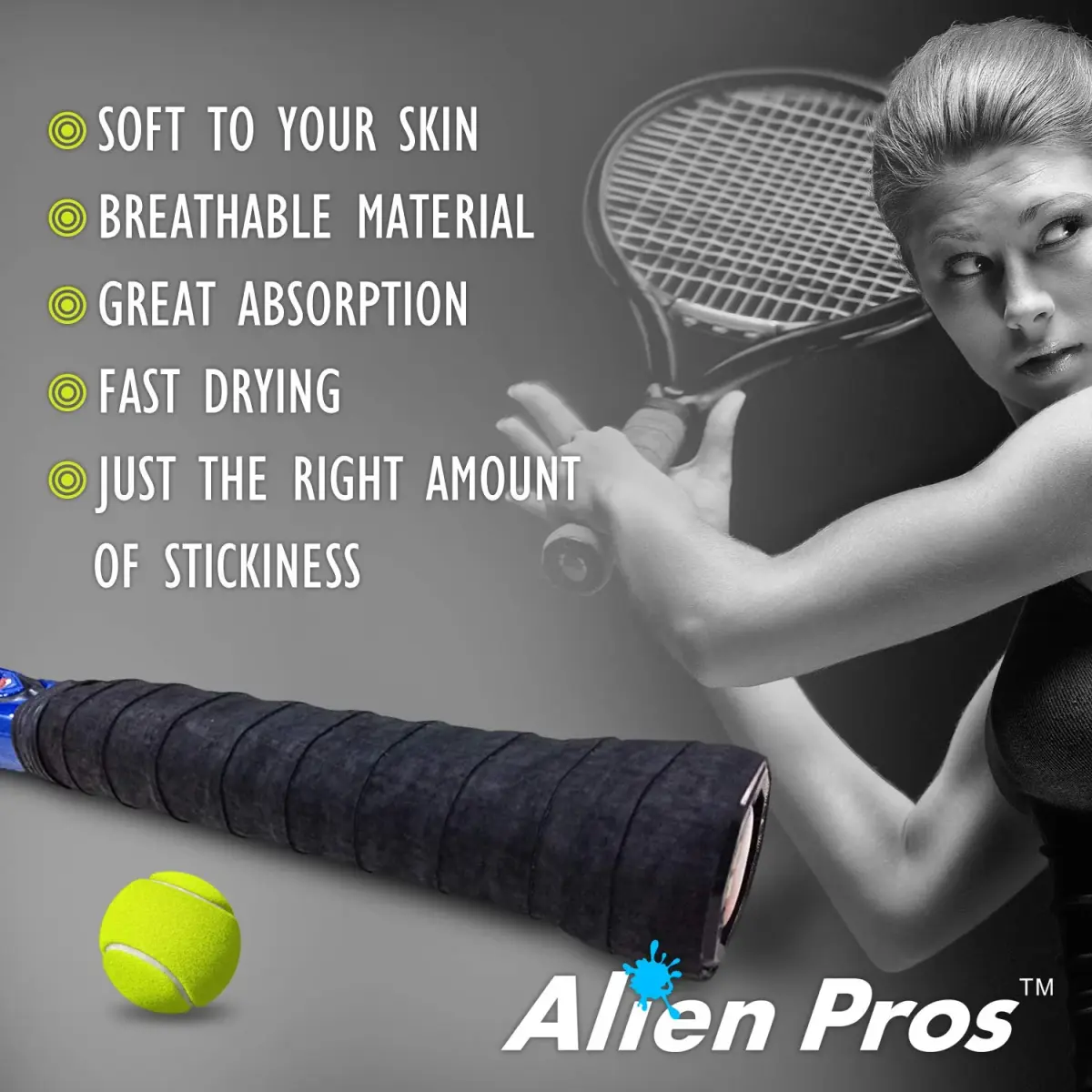 ALIEN PROS Tennis Racket Grip Tape 12 Grips | Dry Feel & Absorbent Overgrip for High Performance - view 4