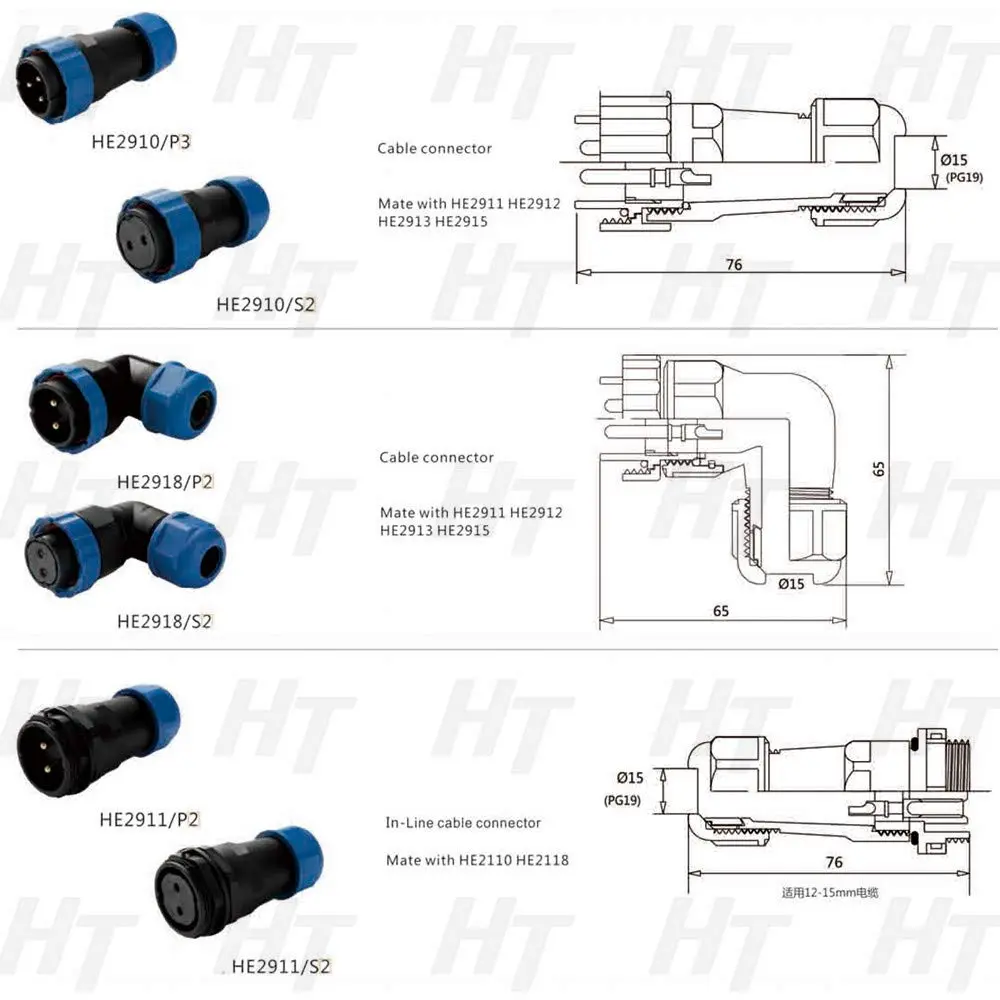 HangTon HE29 24 Pin Circular Connector, 29mm Panel Cutout | High-Voltage Power Waterproof IP68 Male Plug Female Panel Socket - view 4