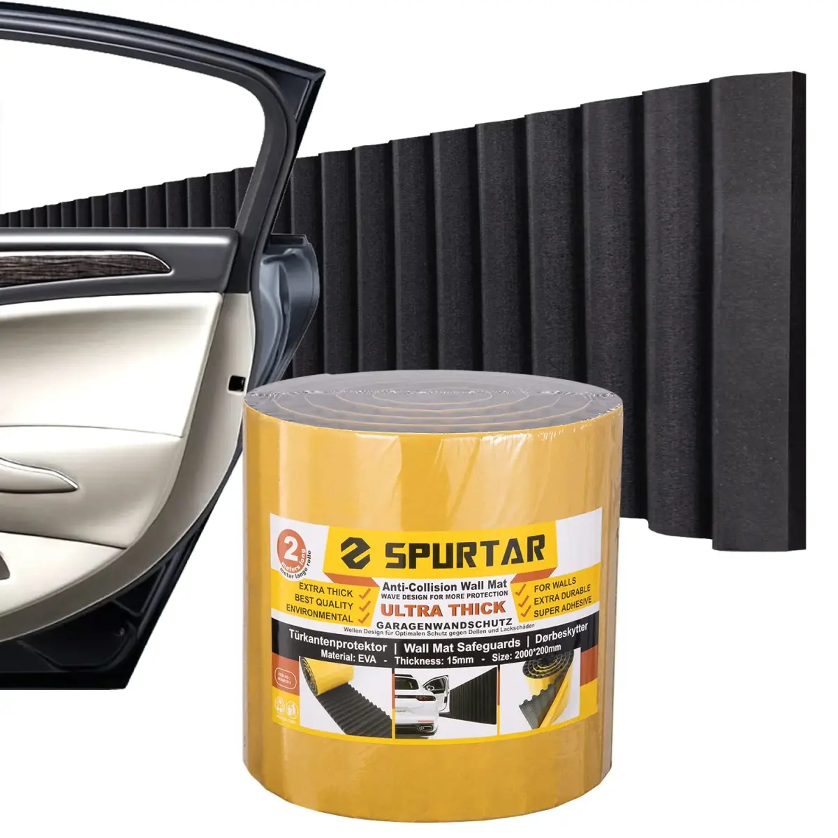 Spurtar Thick Garage Wall Protector 200cm x 20cm x 15mm | Anti-Collision Car Door Guard for Indian Garages - main product image