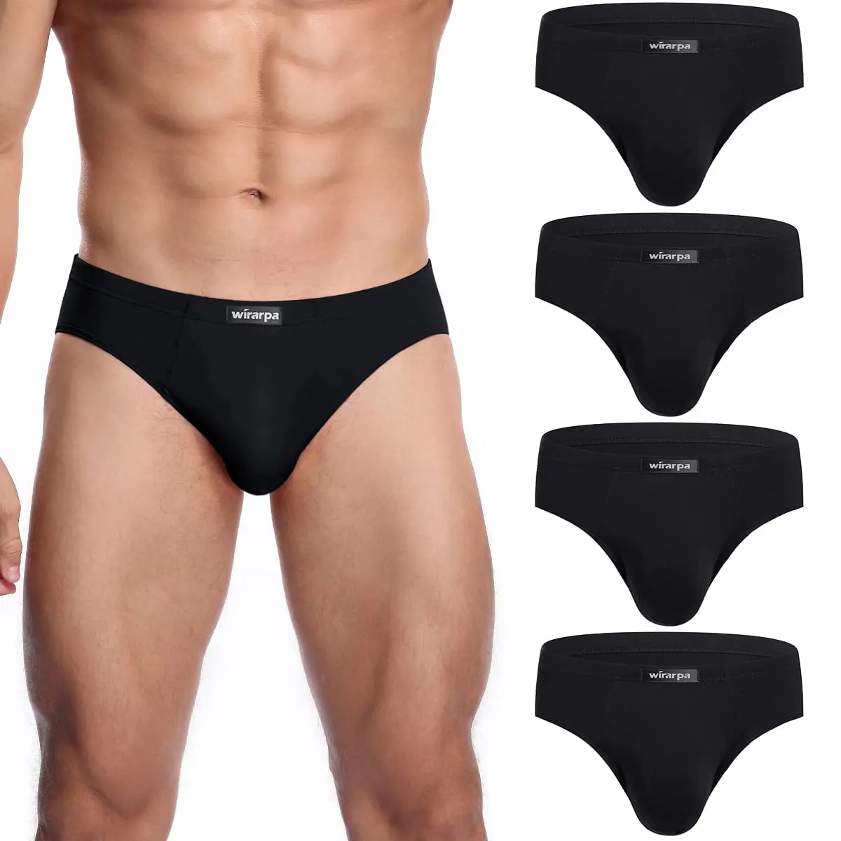wirarpa Men's Underwear Modal Microfiber Briefs No Fly Covered Waistband Silky Touch 4 Pack Black, X-Large | Ultra Soft Breathable Comfort - main product image
