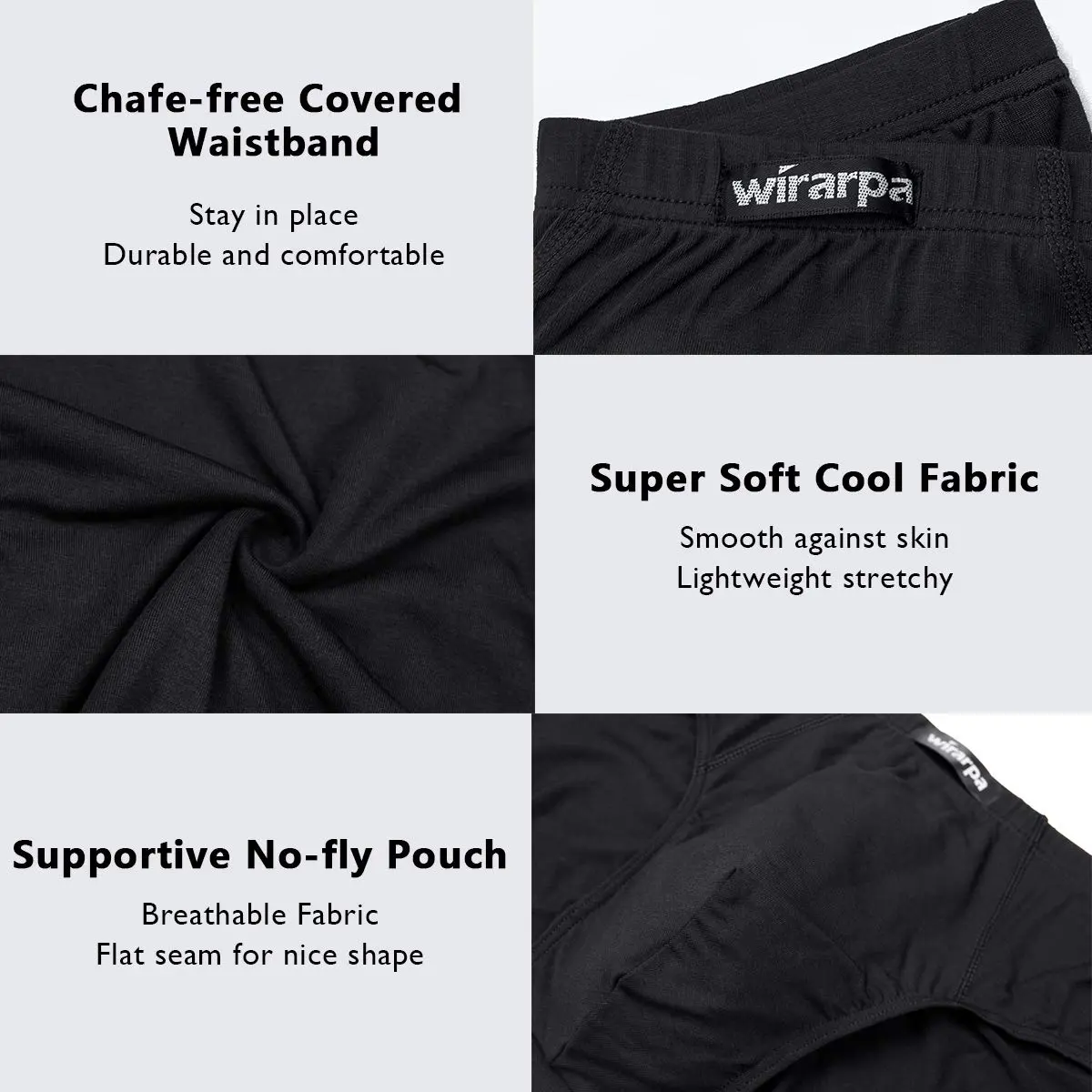 wirarpa Men's Underwear Modal Microfiber Briefs No Fly Covered Waistband Silky Touch 4 Pack Black, X-Large | Ultra Soft Breathable Comfort - view 5
