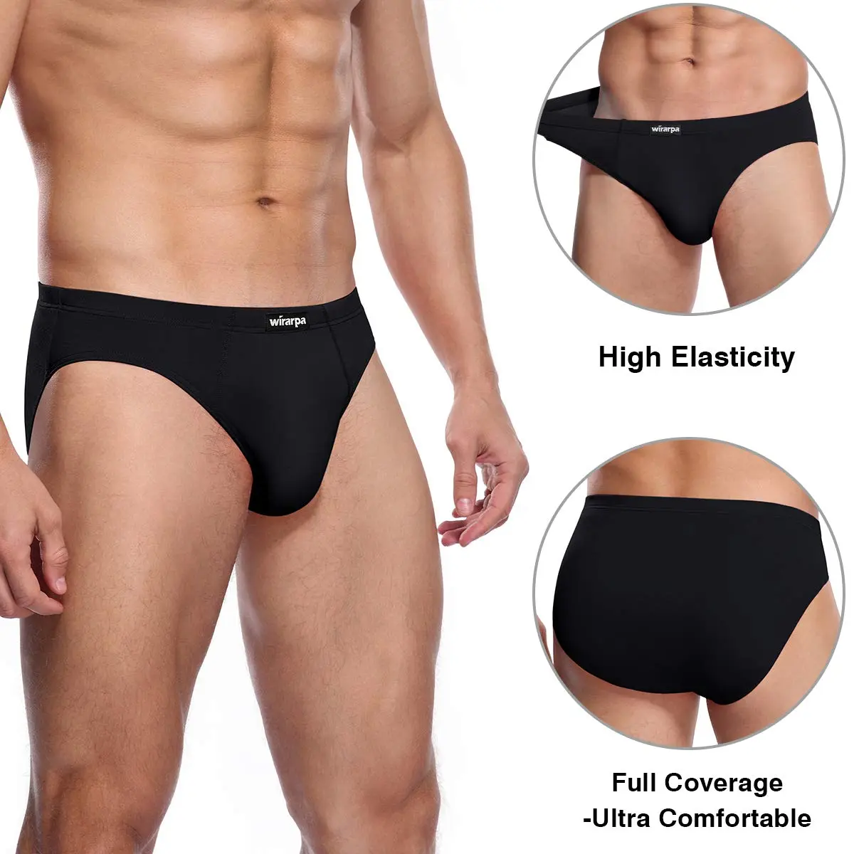 wirarpa Men's Underwear Modal Microfiber Briefs No Fly Covered Waistband Silky Touch 4 Pack Black, X-Large | Ultra Soft Breathable Comfort - view 3