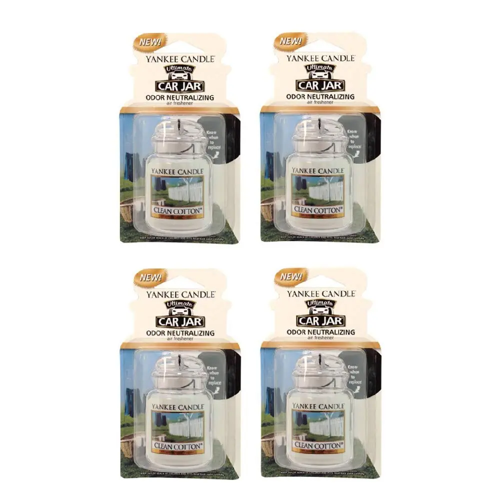 Yankee Candle Gel Car Jar Ultimate Hanging Air Freshener, Clean Cotton Scent, 4 Packs | Odor Neutralizing for Cars & Small Spaces - main product image