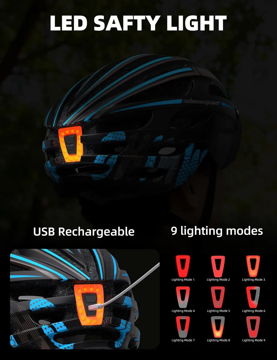 Shinmax Bike Helmet with 9-Mode Rechargeable Rear Light & Magnetic Goggles | Adult Cycling Safety Gear - view 5