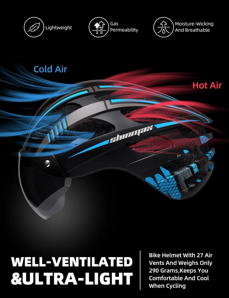Shinmax Bike Helmet with 9-Mode Rechargeable Rear Light & Magnetic Goggles | Adult Cycling Safety Gear - view 6