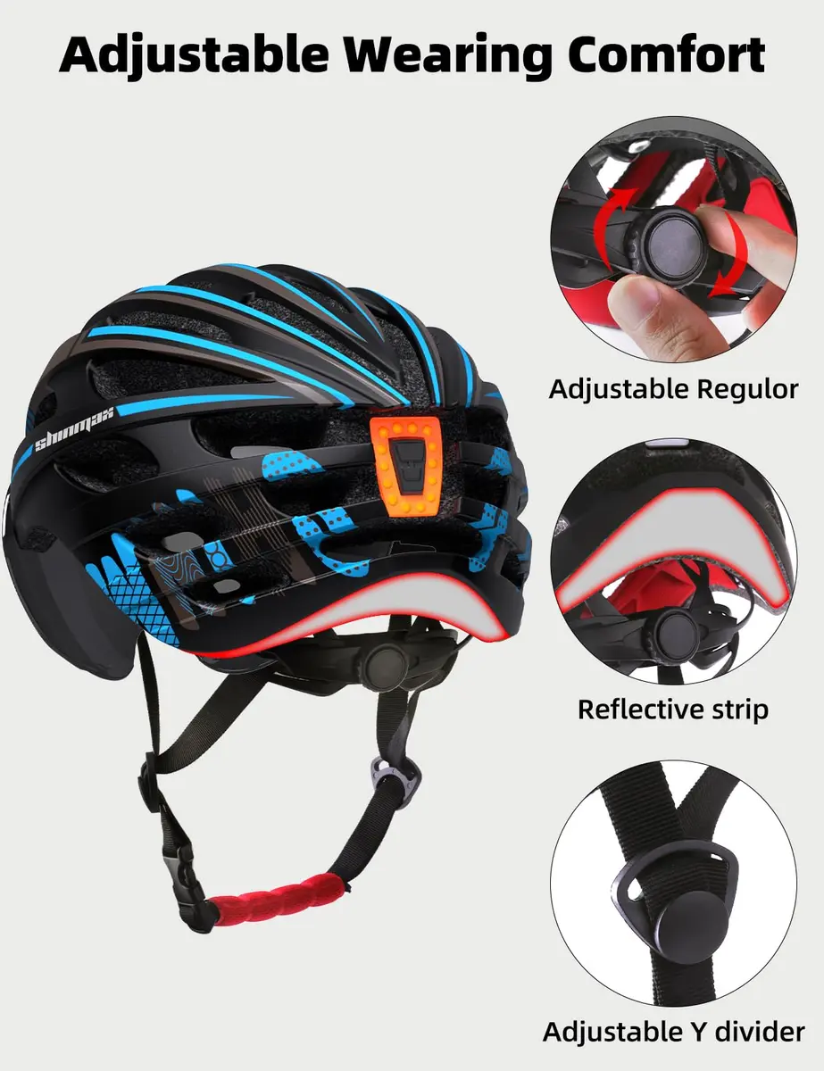 Shinmax Bike Helmet with 9-Mode Rechargeable Rear Light & Magnetic Goggles | Adult Cycling Safety Gear - view 7