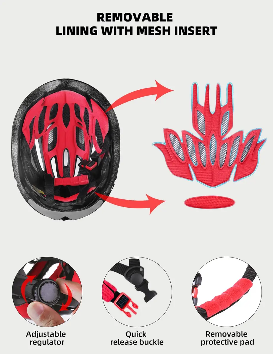 Shinmax Bike Helmet with 9-Mode Rechargeable Rear Light & Magnetic Goggles | Adult Cycling Safety Gear - view 8