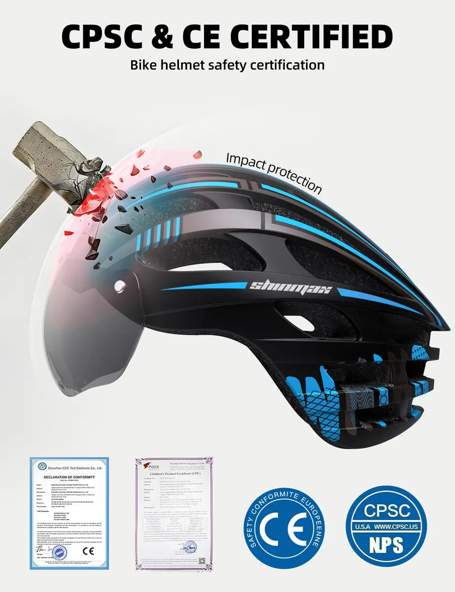 Shinmax Bike Helmet with 9-Mode Rechargeable Rear Light & Magnetic Goggles | Adult Cycling Safety Gear - view 2
