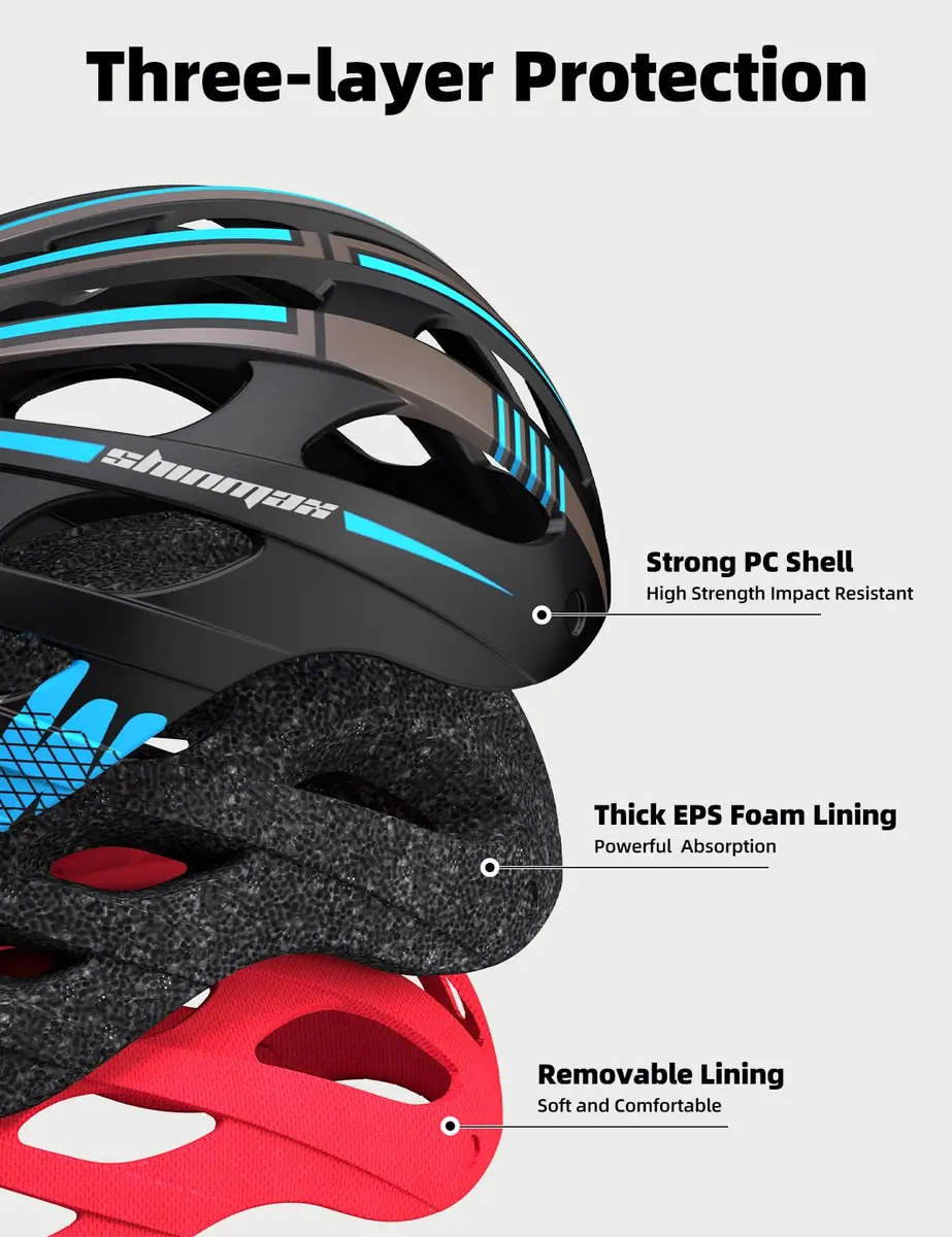 Shinmax Bike Helmet with 9-Mode Rechargeable Rear Light & Magnetic Goggles | Adult Cycling Safety Gear - view 3
