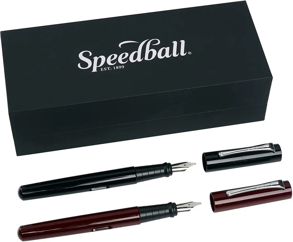 Speedball Calligraphy Fountain Pen Gift Set Black Burgundy with 1.1mm 1.5mm Nibs & Black Ink Cartridges | Classic Elegant Style - main product image