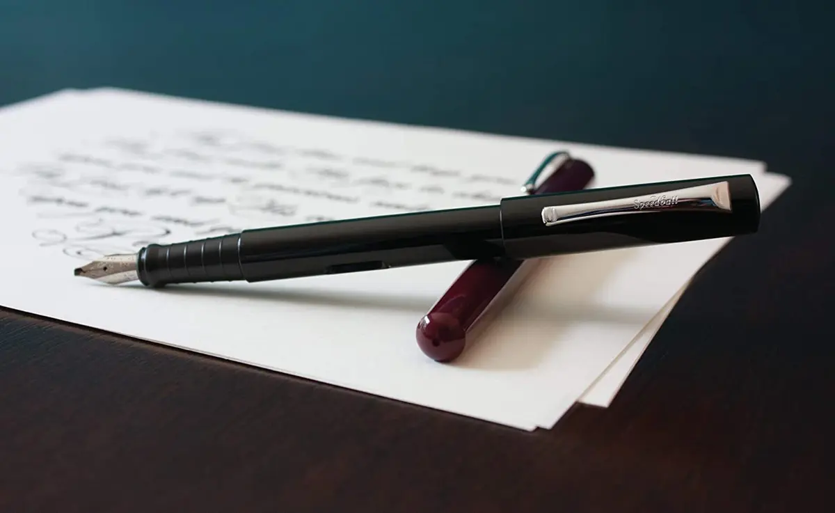 Speedball Calligraphy Fountain Pen Gift Set Black Burgundy with 1.1mm 1.5mm Nibs & Black Ink Cartridges | Classic Elegant Style - view 3