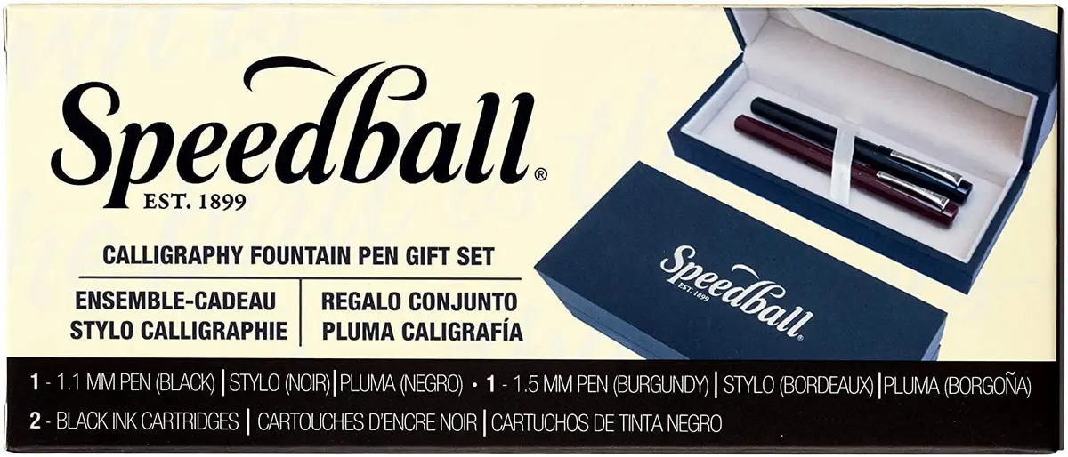 Speedball Calligraphy Fountain Pen Gift Set Black Burgundy with 1.1mm 1.5mm Nibs & Black Ink Cartridges | Classic Elegant Style - view 4