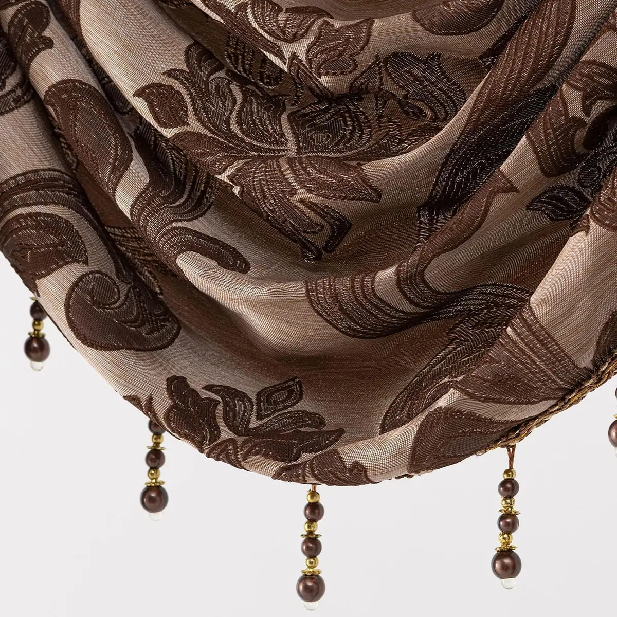 NAPEARL Window Valances for Living Room, Jacquard Damask Luxury Valance Curtains, 61-Inch Wide, Chocolate Brown | Waterfall Swags - view 5