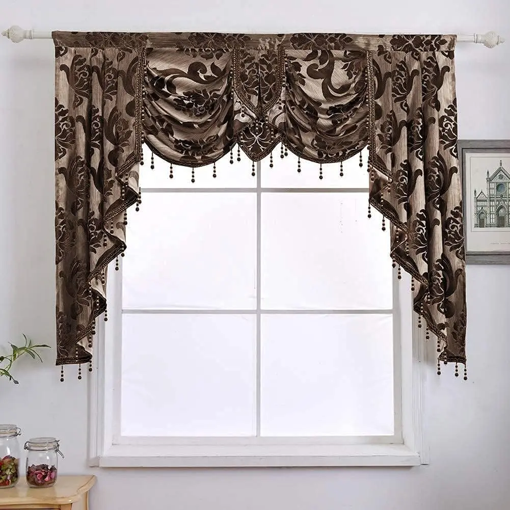 NAPEARL Window Valances for Living Room, Jacquard Damask Luxury Valance Curtains, 61-Inch Wide, Chocolate Brown | Waterfall Swags - view 8
