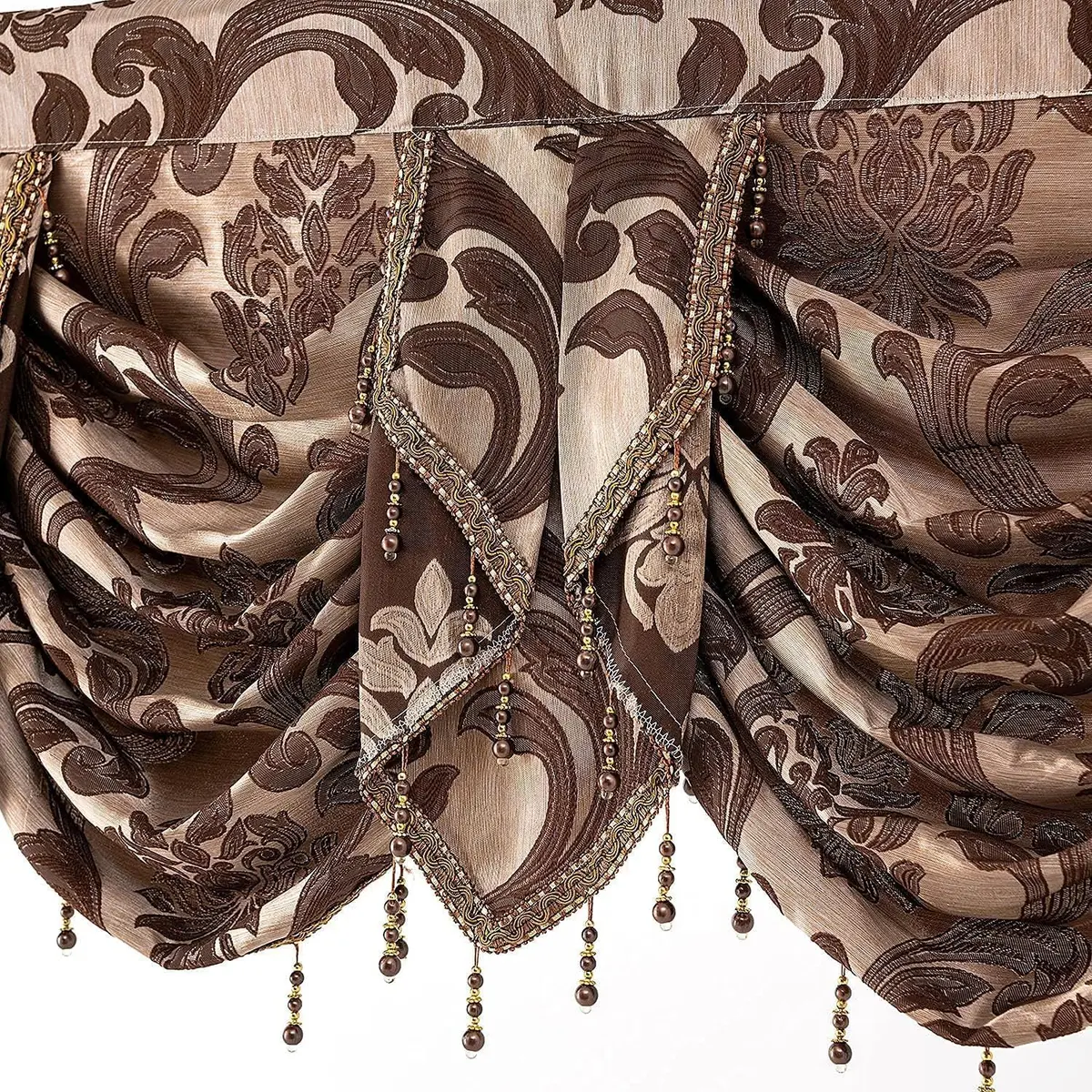 NAPEARL Window Valances for Living Room, Jacquard Damask Luxury Valance Curtains, 61-Inch Wide, Chocolate Brown | Waterfall Swags - view 4