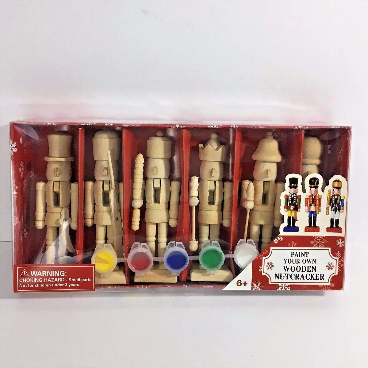 Paint Your Own 5" Mini Wooden Nutcrackers Christmas Craft Kit Box Set of 6 DIY | Unpainted Wooden Nutcrackers for Kids & Adults - view 2
