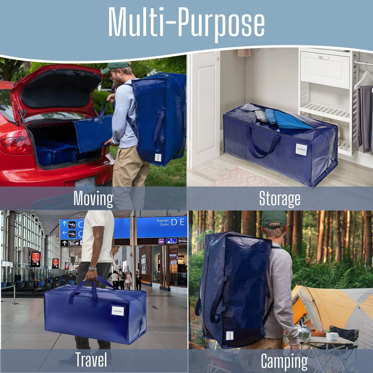 VENO Heavy Duty Moving Bags 6 Pack | Extra Large Storage with Backpack Straps, Zippers & Handles (29" W x 12" H x 14" D) - view 7