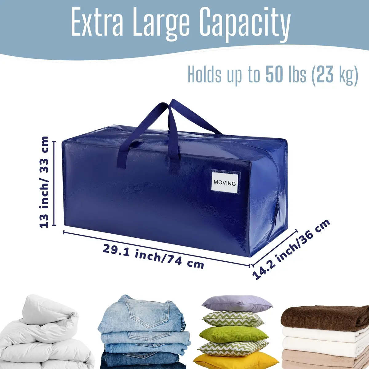 VENO Heavy Duty Moving Bags 6 Pack | Extra Large Storage with Backpack Straps, Zippers & Handles (29" W x 12" H x 14" D) - view 2