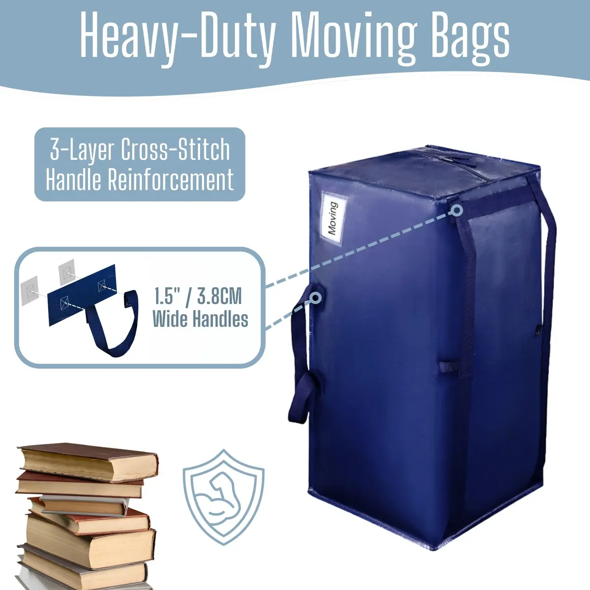 VENO Heavy Duty Moving Bags 6 Pack | Extra Large Storage with Backpack Straps, Zippers & Handles (29" W x 12" H x 14" D) - view 3
