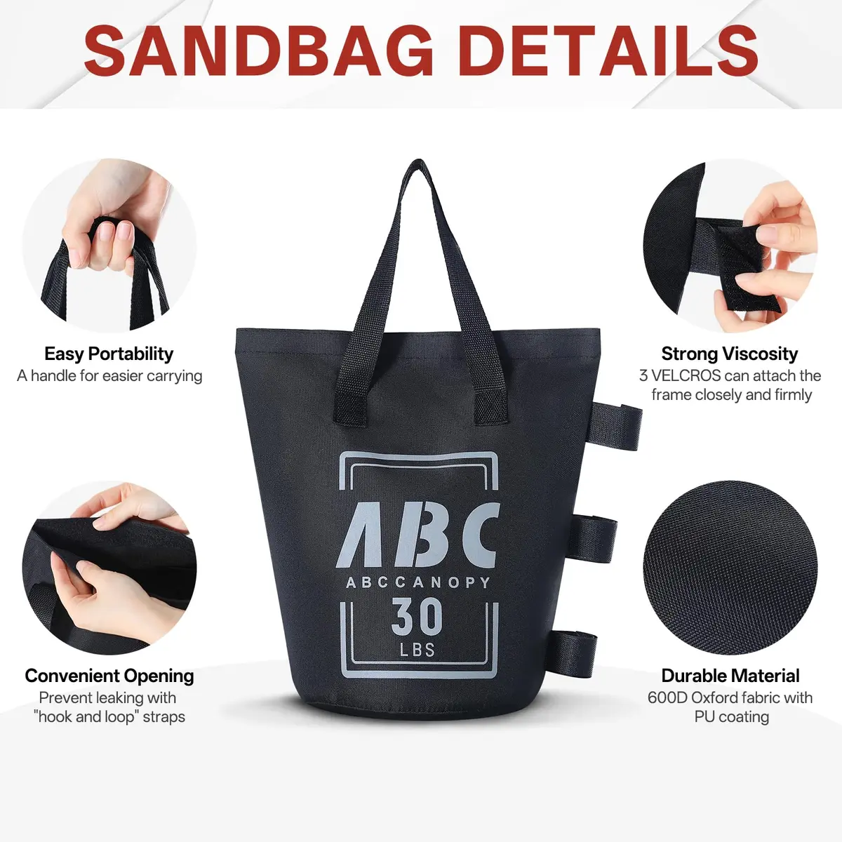 ABCCANOPY 120 lbs (54.4 kg) Canopy Weight Bags Set of 4 | Stabilize Frames for Pop-Up Tents and Gazebos - view 5