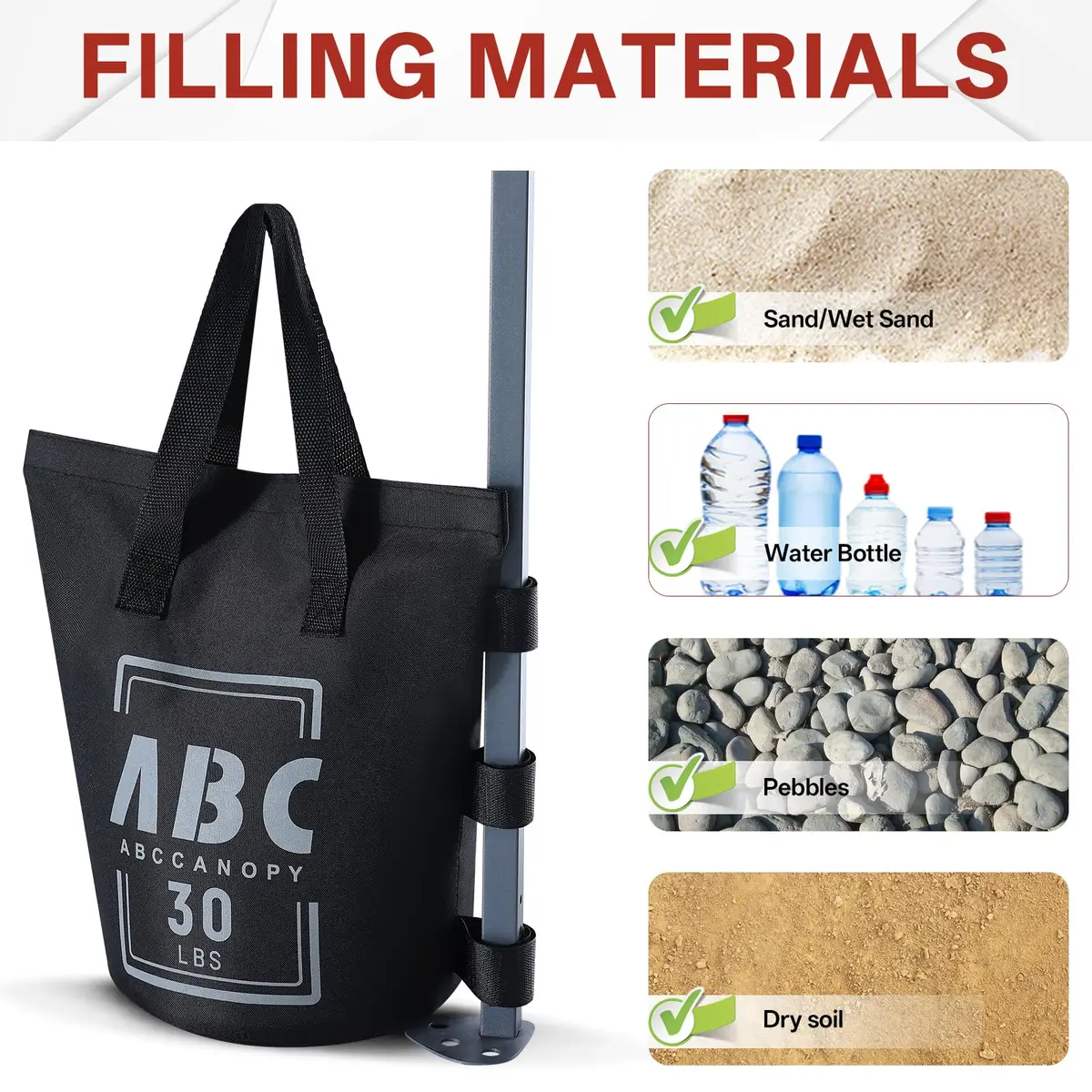 ABCCANOPY 120 lbs (54.4 kg) Canopy Weight Bags Set of 4 | Stabilize Frames for Pop-Up Tents and Gazebos - view 6