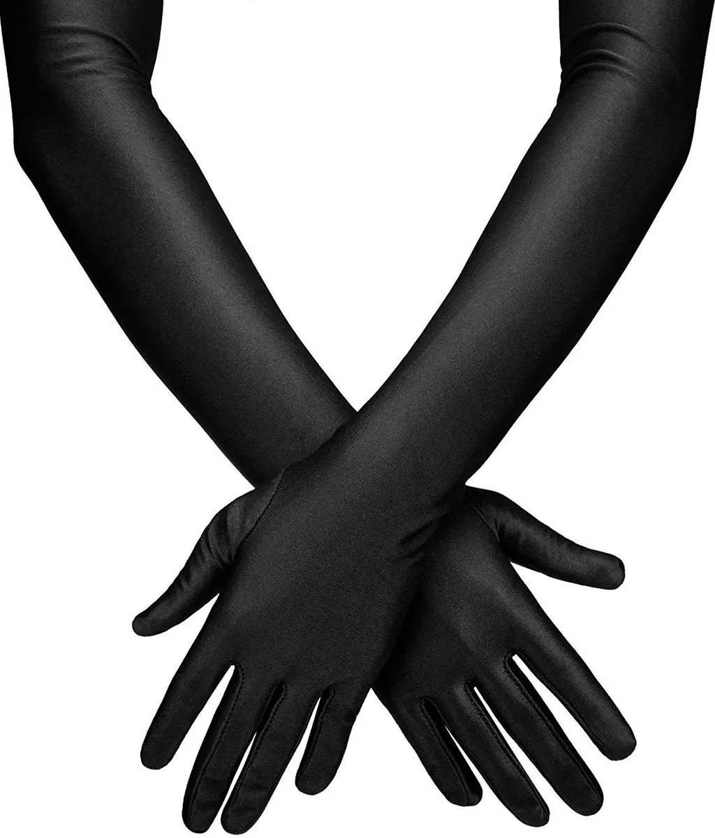 Onwon Black Satin Elbow Length Opera Gloves 22 Inch (56 cm) | Classic 1920s Style for Women - main product image