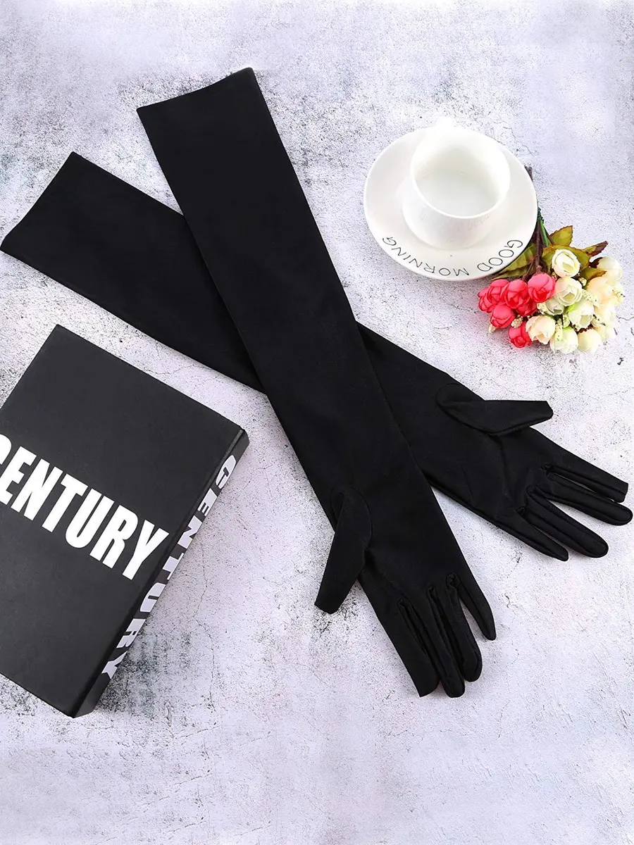 Onwon Black Satin Elbow Length Opera Gloves 22 Inch (56 cm) | Classic 1920s Style for Women - view 5