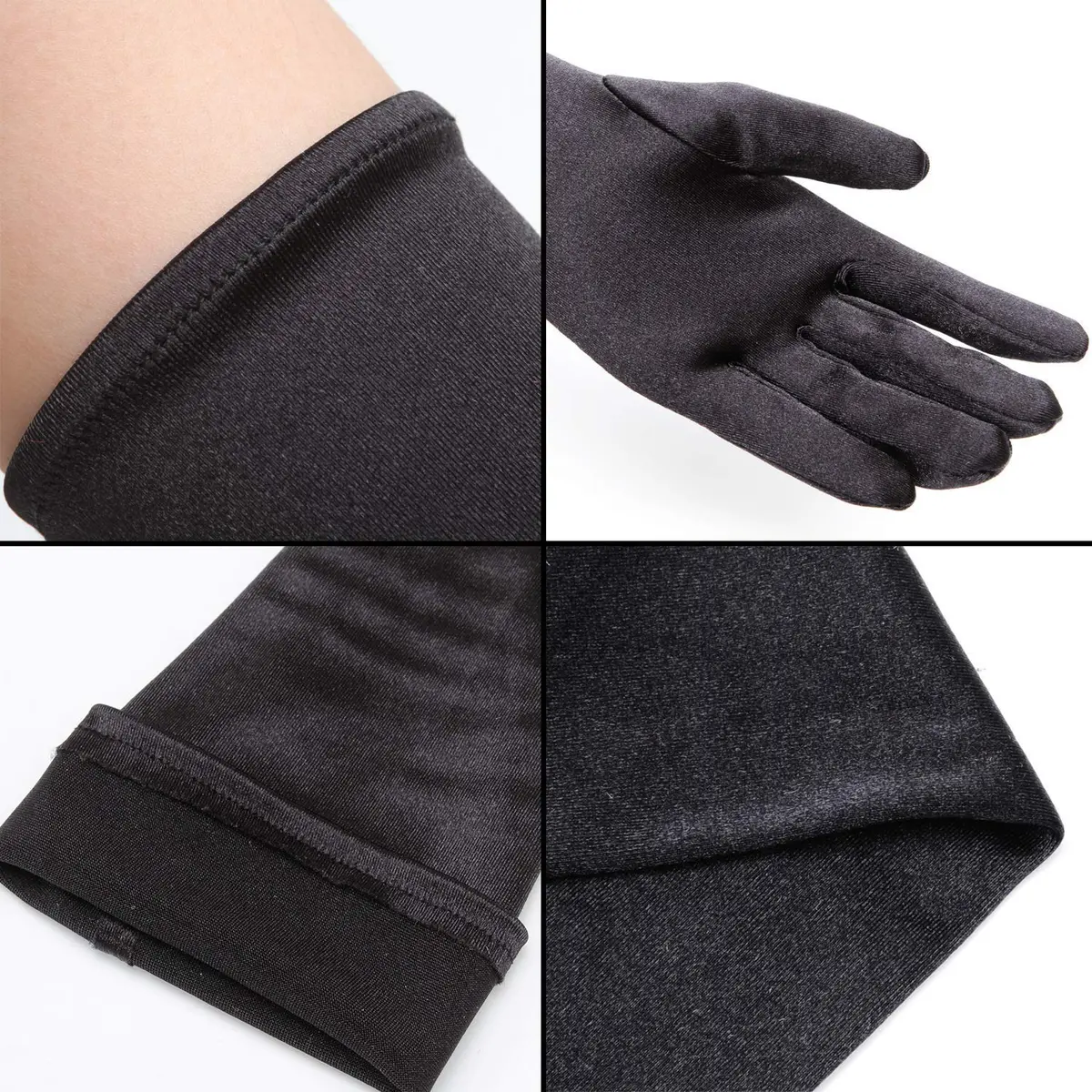 Onwon Black Satin Elbow Length Opera Gloves 22 Inch (56 cm) | Classic 1920s Style for Women - view 2