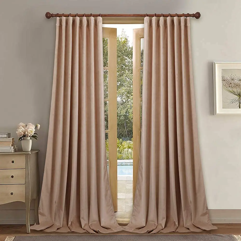 StangH Blush Beige Velvet Curtains Back Tab for Nursery, W52xL108, 2 Panels | Room Darkening, Energy Insulation, Elegant Velvet - main product image