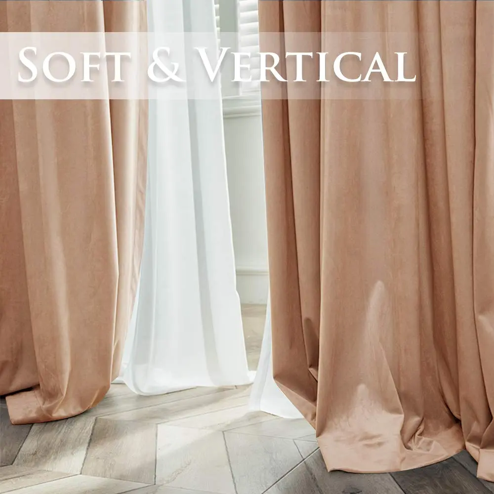 StangH Blush Beige Velvet Curtains Back Tab for Nursery, W52xL108, 2 Panels | Room Darkening, Energy Insulation, Elegant Velvet - view 7