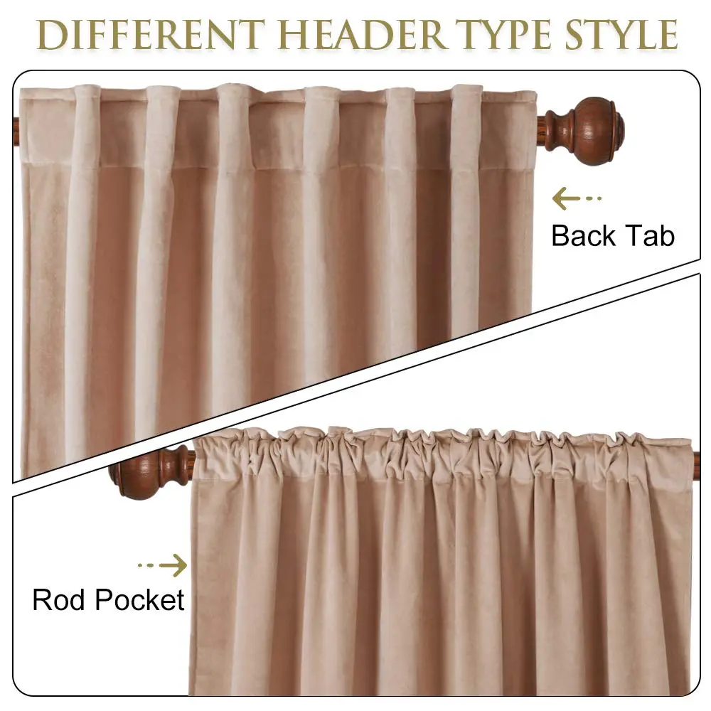 StangH Blush Beige Velvet Curtains Back Tab for Nursery, W52xL108, 2 Panels | Room Darkening, Energy Insulation, Elegant Velvet - view 2
