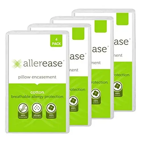 Aller-Ease 100% Cotton Allergy Pillow Protectors Queen 4 Pack | Breathable Cotton for Allergy Relief - main product image