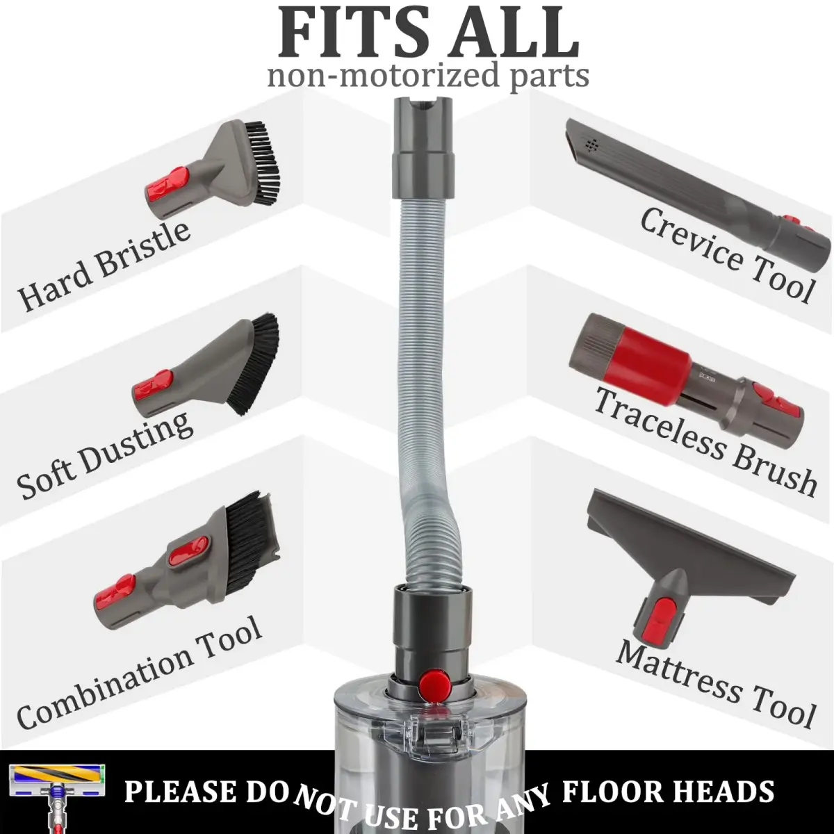 Fullclean Vacuum Cleaner Attachments Kit for Dyson V15 V11 V10 V8 V7 Gen5 | 20.5 Inch Flexible Hose, Crevice, Mattress, Brush Tools - view 3