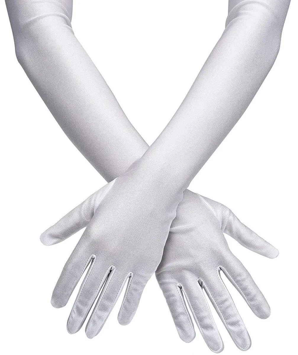Onwon White Apparel Glove Classic Satin Elbow Length Gloves 22 Inch (56 cm) | Elegant Satin Texture for Special Occasions - main product image