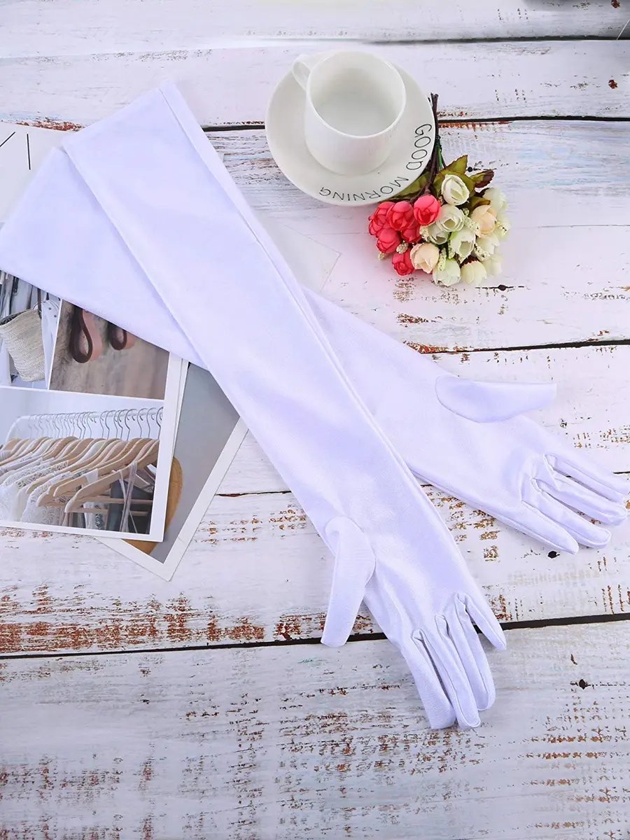 Onwon White Apparel Glove Classic Satin Elbow Length Gloves 22 Inch (56 cm) | Elegant Satin Texture for Special Occasions - view 5