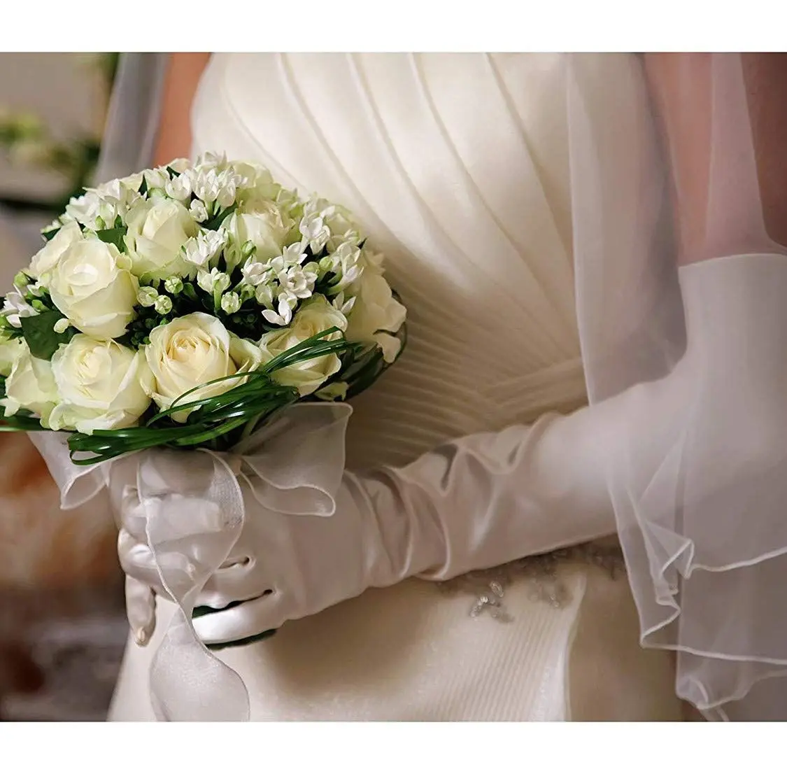Onwon White Apparel Glove Classic Satin Elbow Length Gloves 22 Inch (56 cm) | Elegant Satin Texture for Special Occasions - view 6