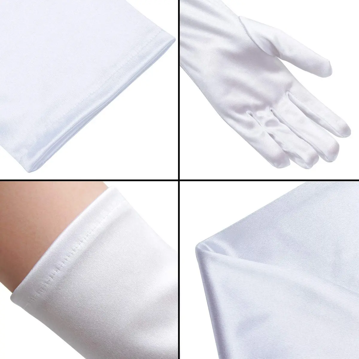Onwon White Apparel Glove Classic Satin Elbow Length Gloves 22 Inch (56 cm) | Elegant Satin Texture for Special Occasions - view 2