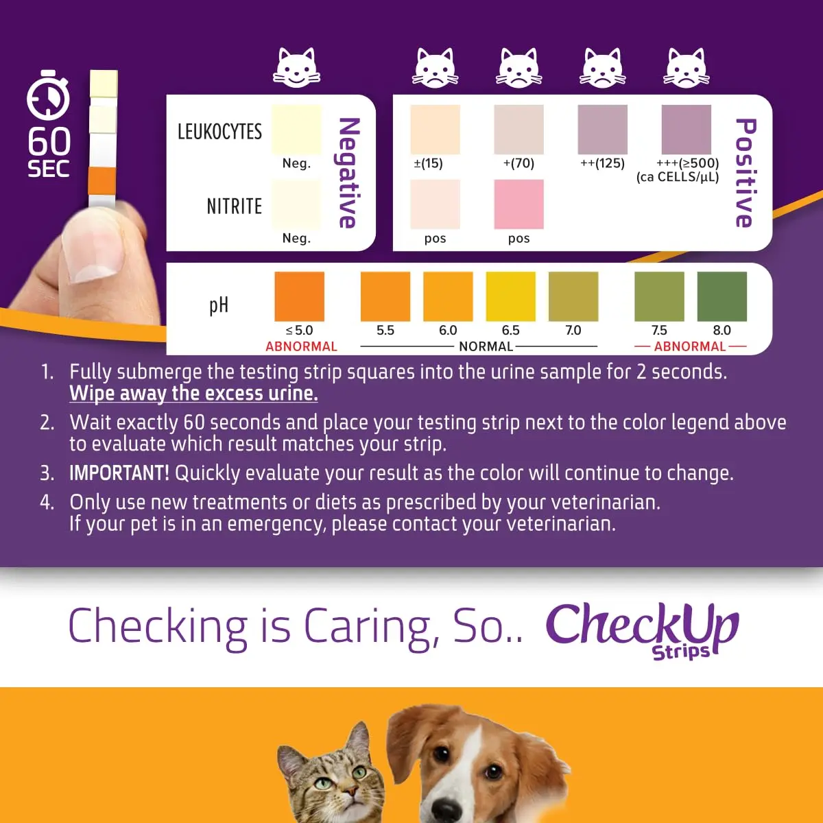KIT4CAT CheckUp UTI Urine Test Strips for Dogs & Cats | 50 Count | pH, Nitrite & Leukocytes Detection - view 5