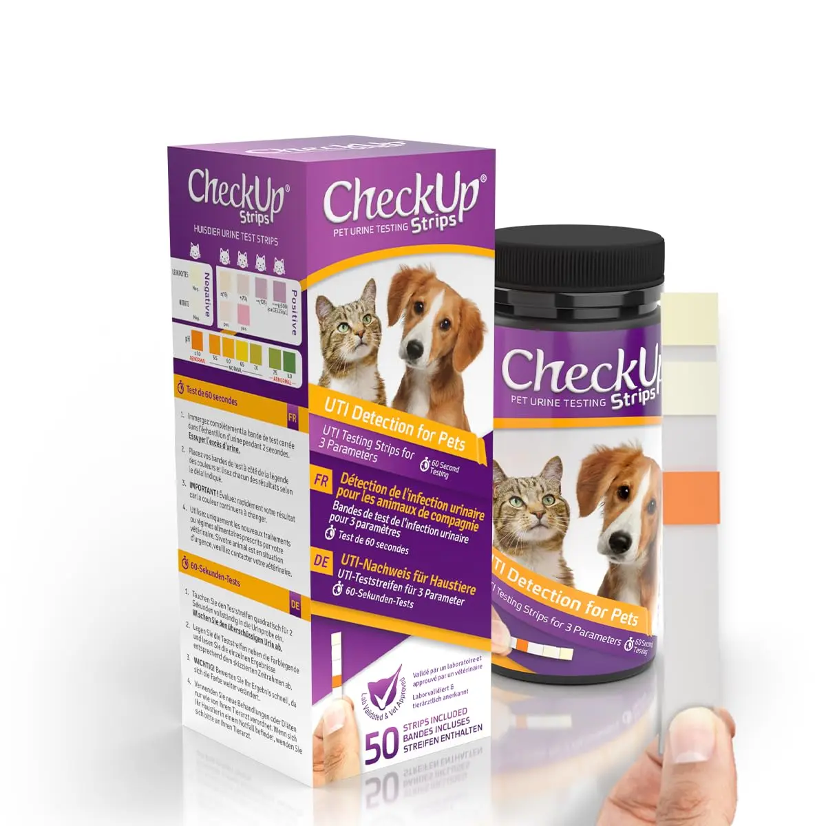 KIT4CAT CheckUp UTI Urine Test Strips for Dogs & Cats | 50 Count | pH, Nitrite & Leukocytes Detection - main product image
