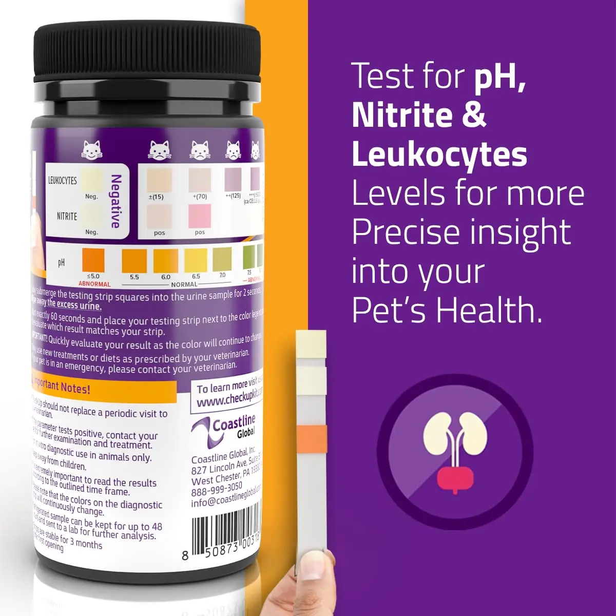 KIT4CAT CheckUp UTI Urine Test Strips for Dogs & Cats | 50 Count | pH, Nitrite & Leukocytes Detection - view 3