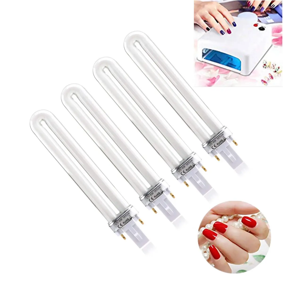 XICHEN 9W UV Replacement Bulb for Nail Dryer Lamp - 365nm, 4-Count Pack | White Light - view 2